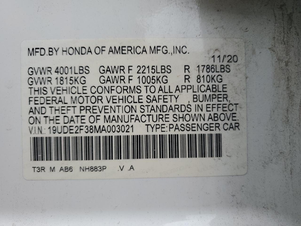 19UDE2F38MA003021 2021 Acura Ilx