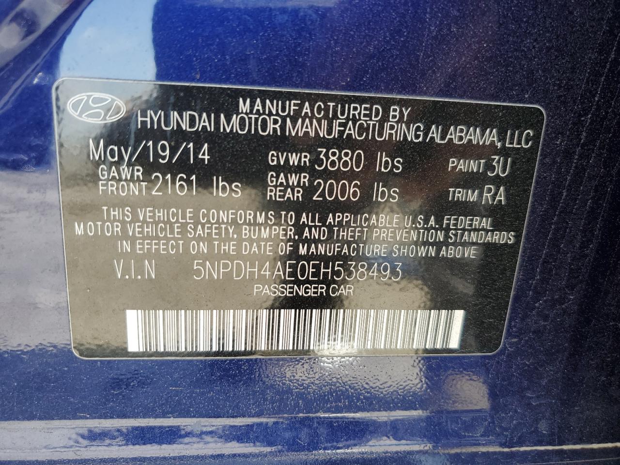 5NPDH4AE0EH538493 2014 Hyundai Elantra Se