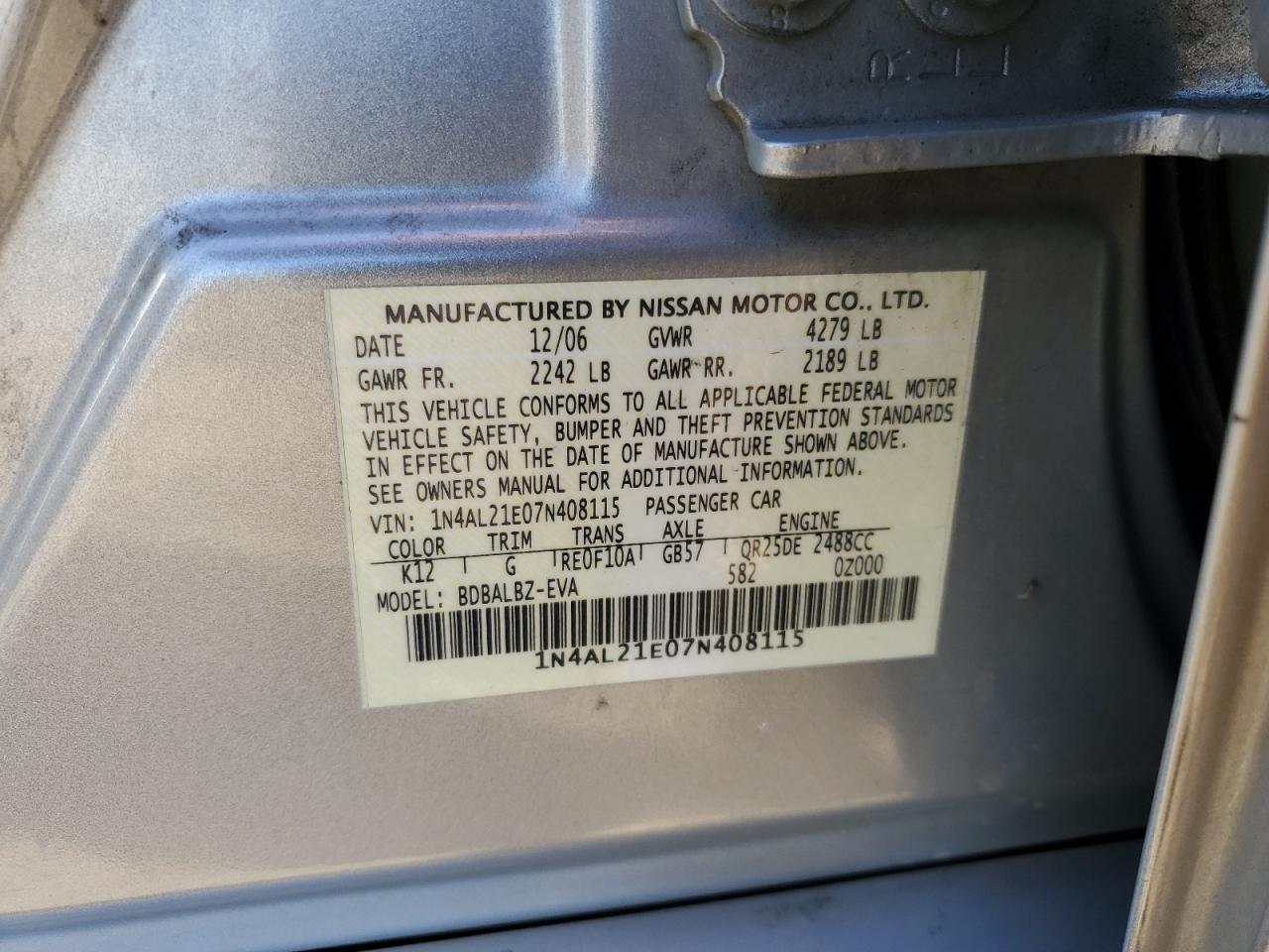 1N4AL21E07N408115 2007 Nissan Altima 2.5