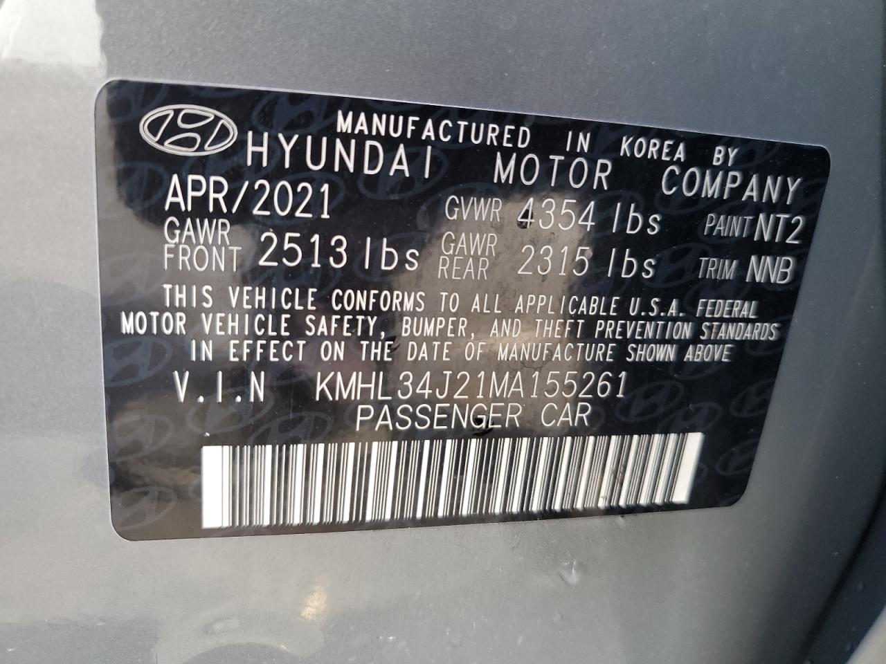 KMHL34J21MA155261 2021 Hyundai Sonata Limited