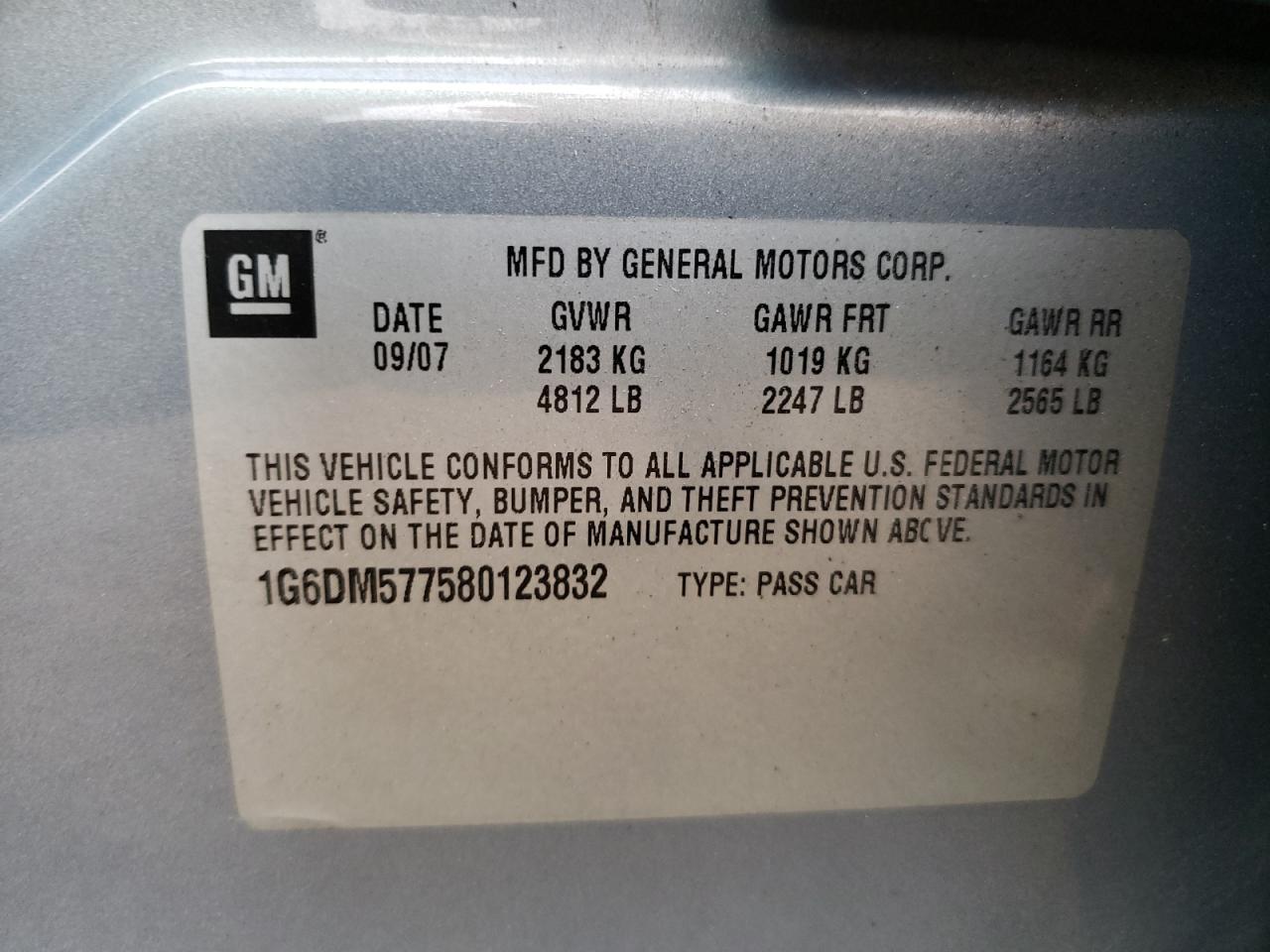 1G6DM577580123832 2008 Cadillac Cts