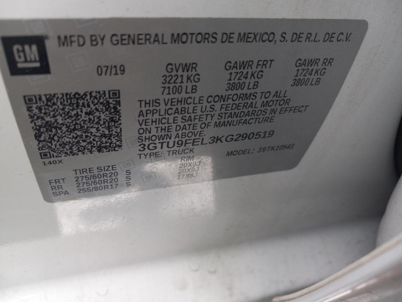 3GTU9FEL3KG290519 2019 GMC Sierra K1500 Denali