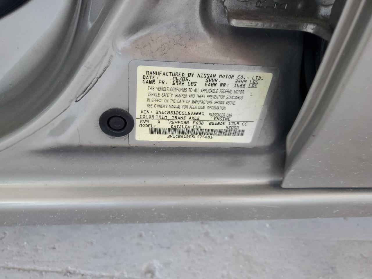 3N1CB51D05L575881 2005 Nissan Sentra 1.8