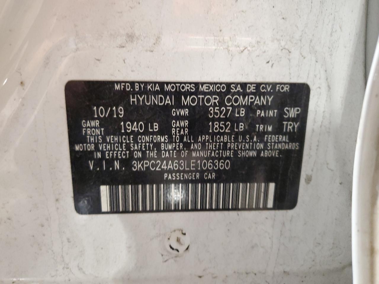 3KPC24A63LE106360 2020 Hyundai Accent Se