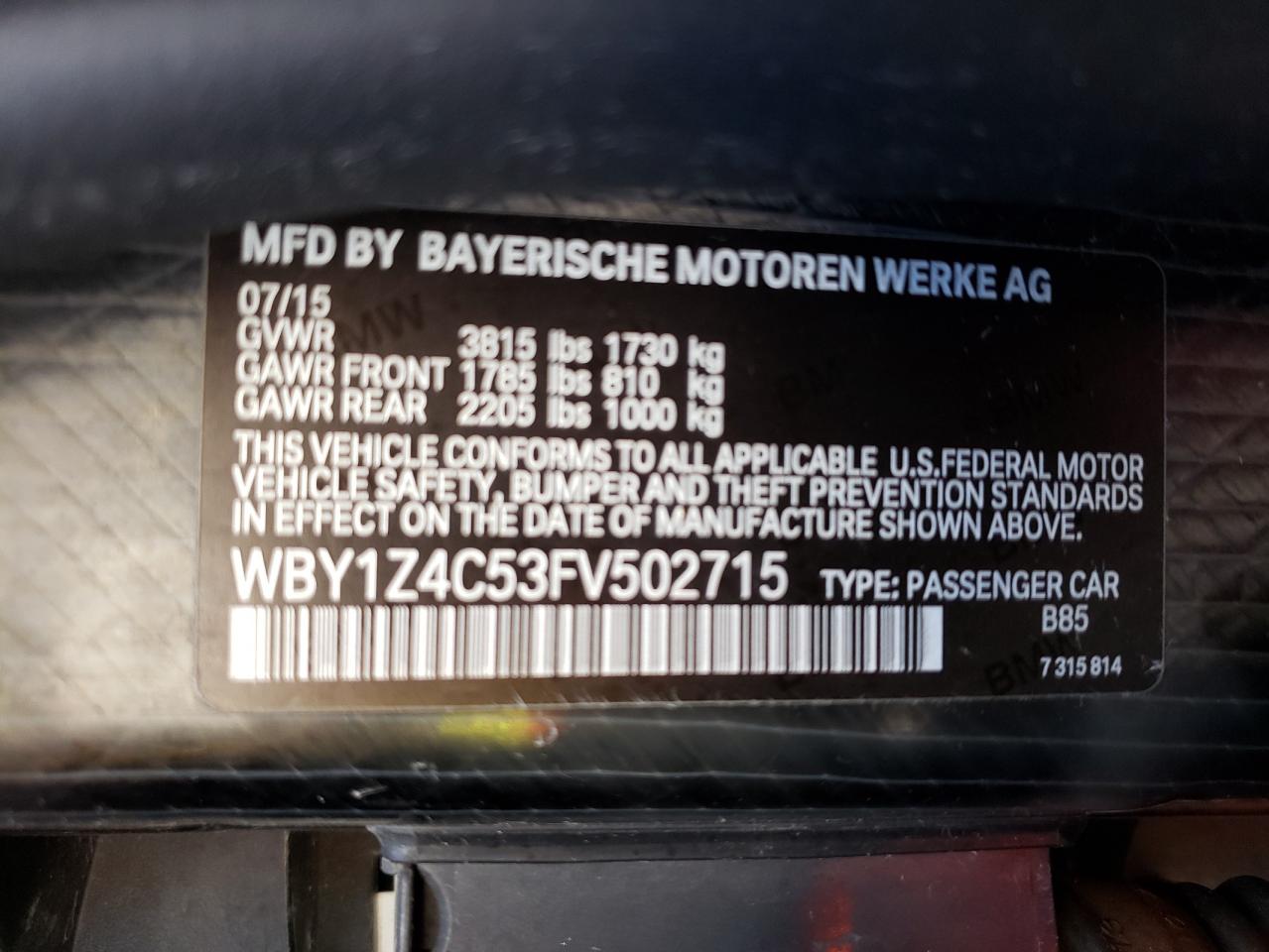 WBY1Z4C53FV502715 2015 BMW I3 Rex