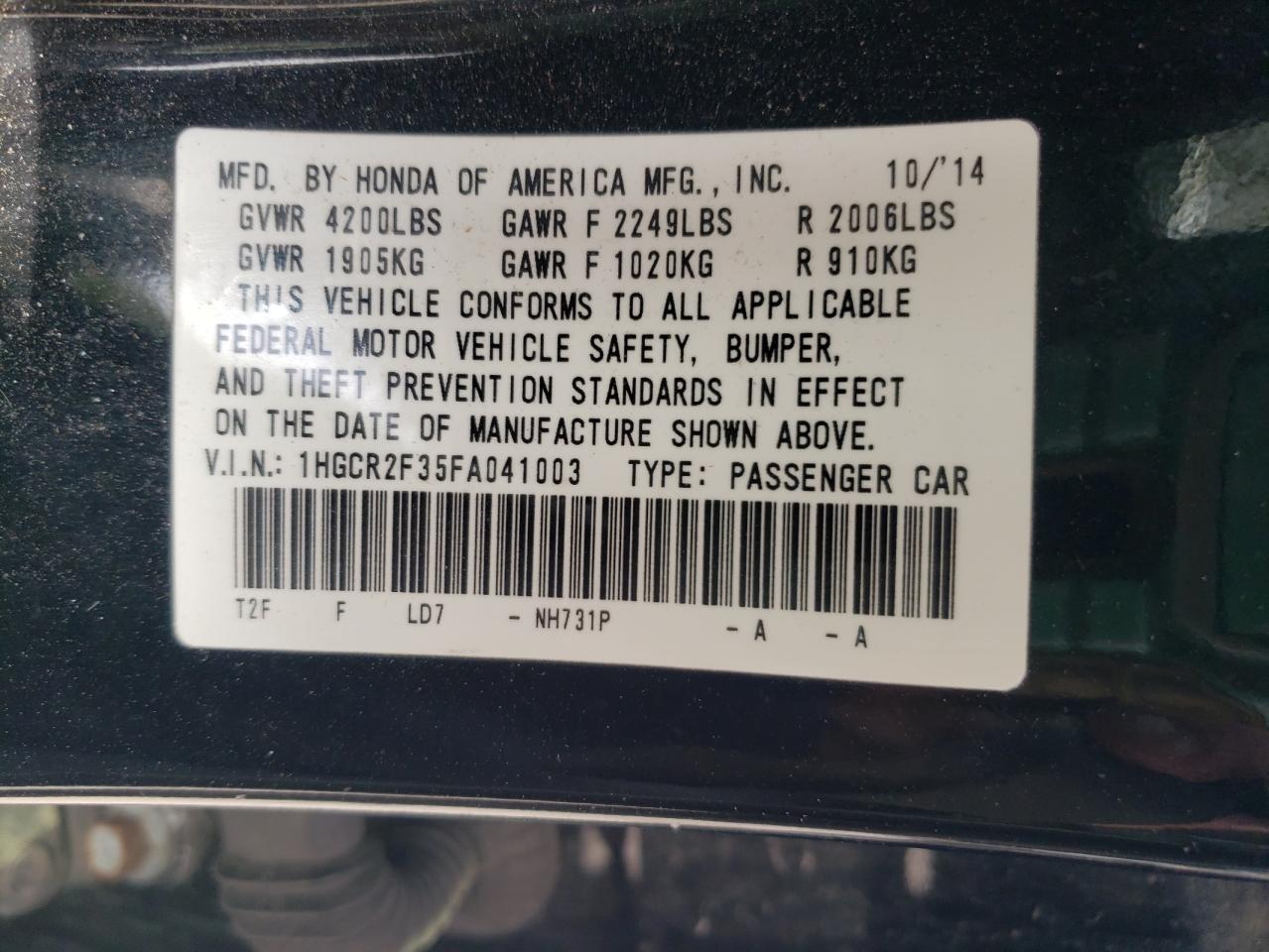 1HGCR2F35FA041003 2015 Honda Accord Lx