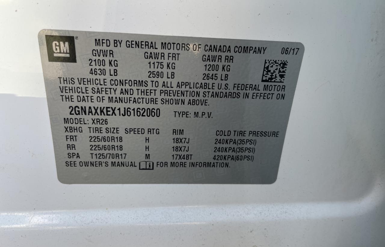 2GNAXKEX1J6162060 2018 Chevrolet Equinox Lt