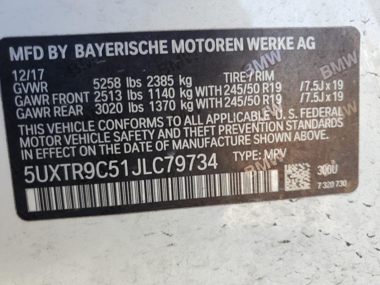 5UXTR9C51JLC79734 2018 BMW X3 xDrive30I