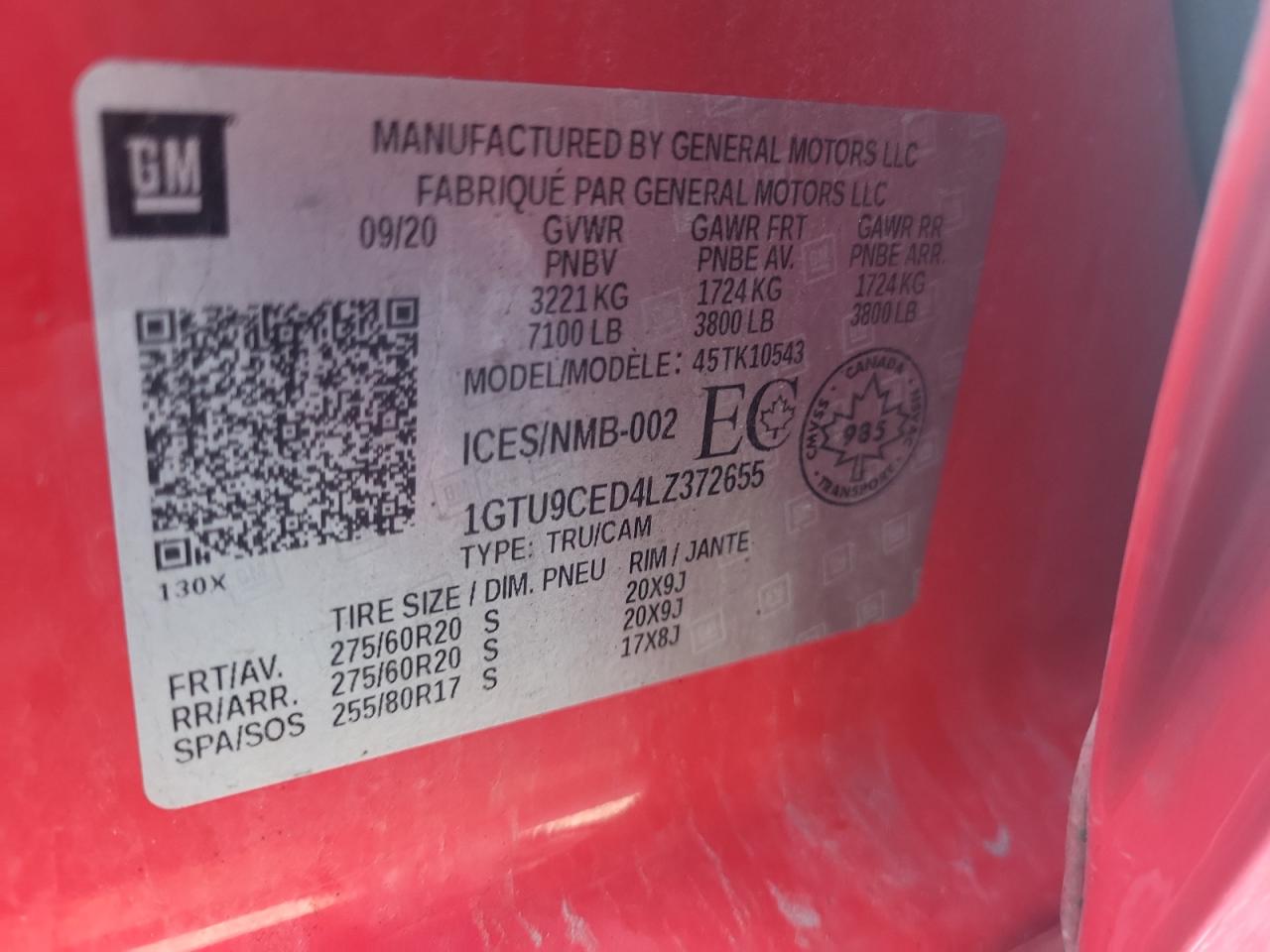 1GTU9CED4LZ372655 2020 GMC Sierra K1500 Elevation