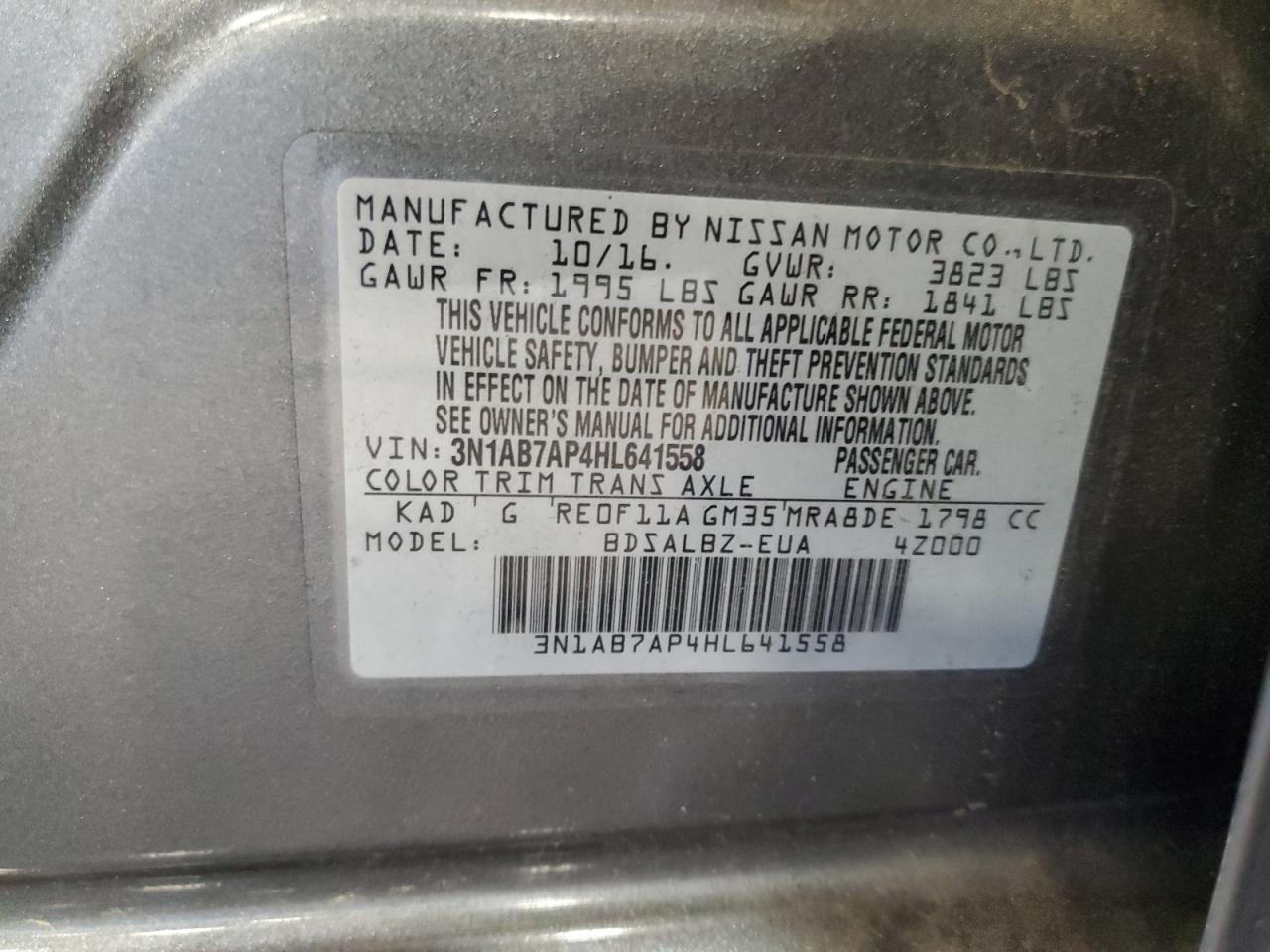 3N1AB7AP4HL641558 2017 Nissan Sentra S