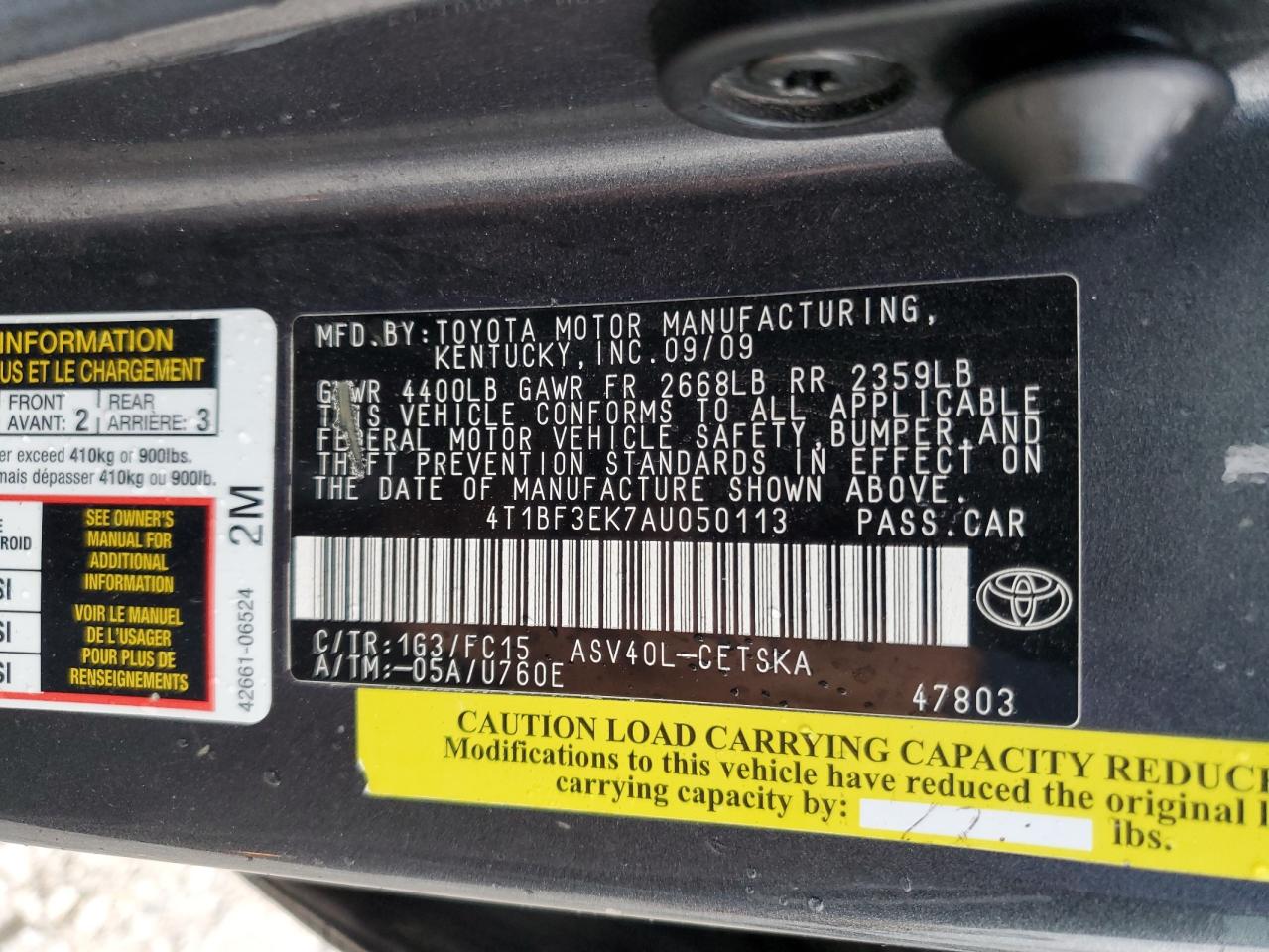2010 Toyota Camry Base VIN: 4T1BF3EK7AU050113 Lot: 72991434