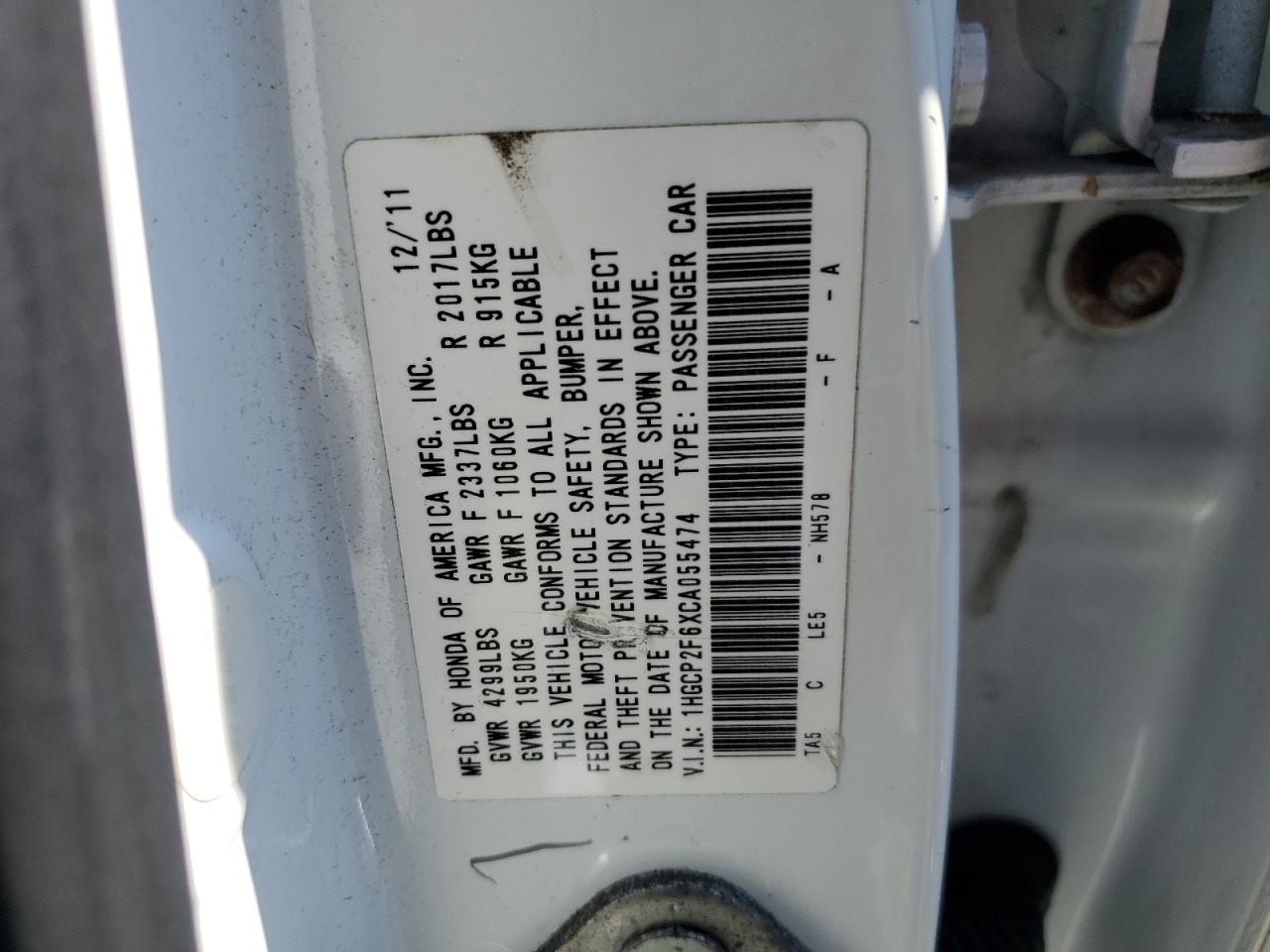 1HGCP2F6XCA055474 2012 Honda Accord Se