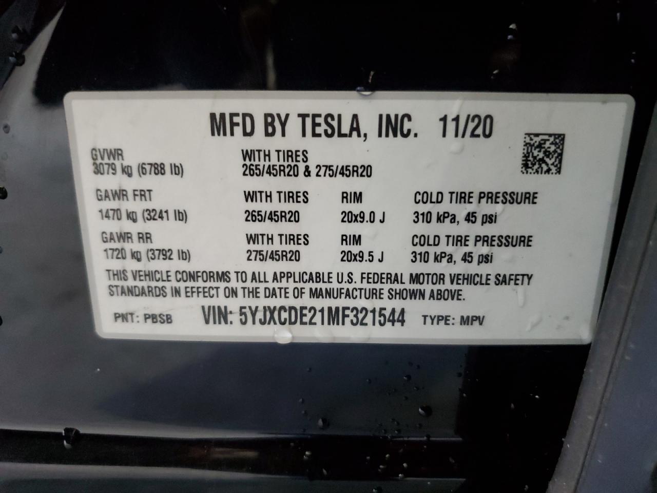 5YJXCDE21MF321544 2021 Tesla Model X