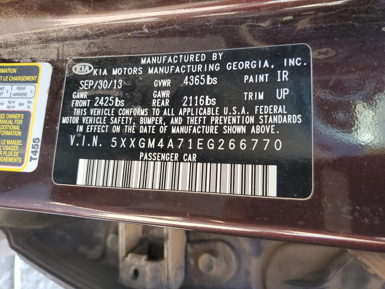 5XXGM4A71EG266770 2014 Kia Optima Lx