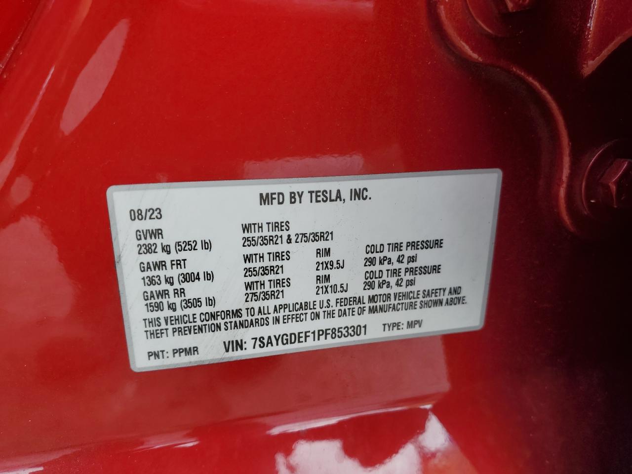 7SAYGDEF1PF853301 2023 Tesla Model Y