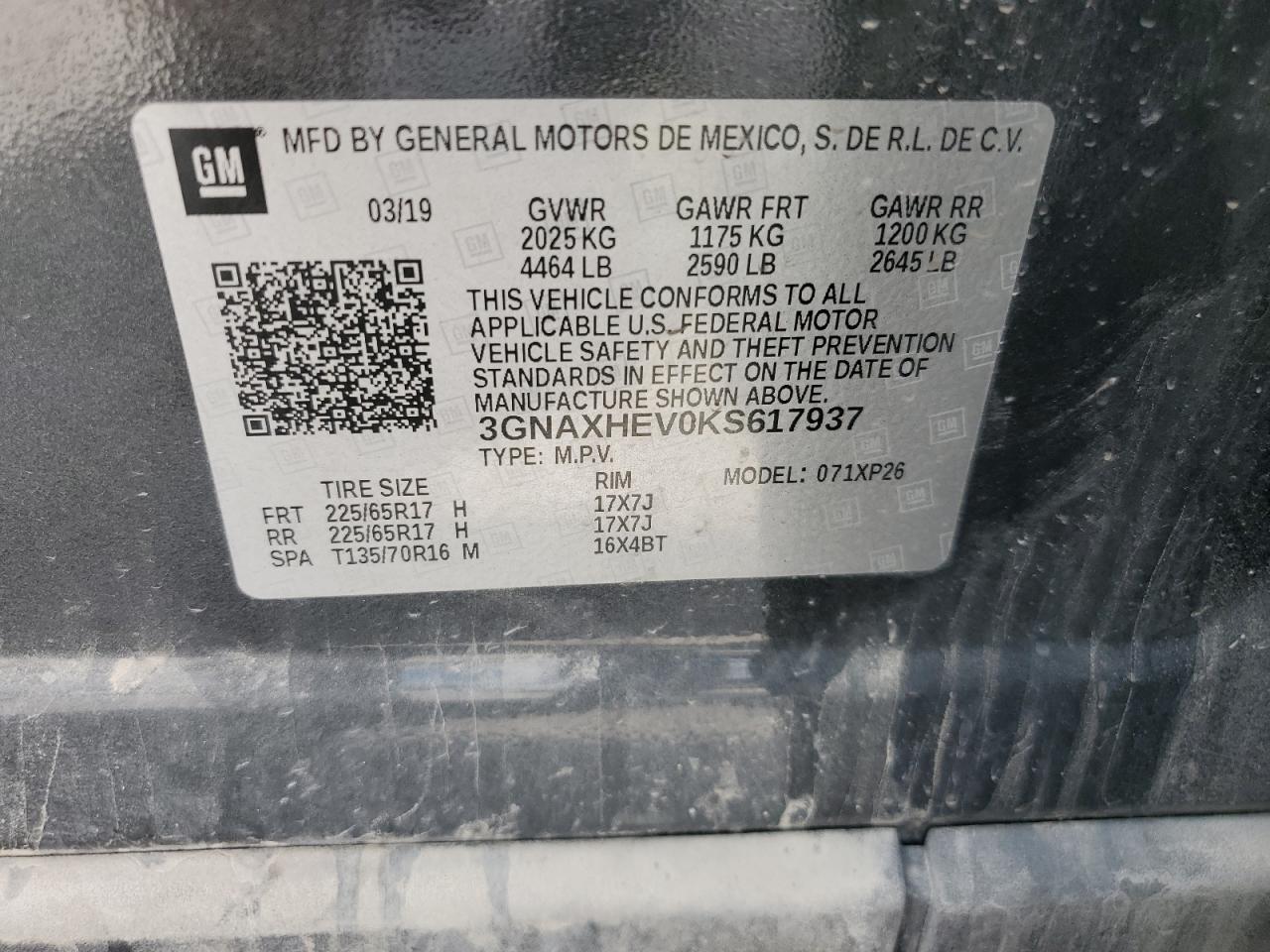 3GNAXHEV0KS617937 2019 Chevrolet Equinox Ls