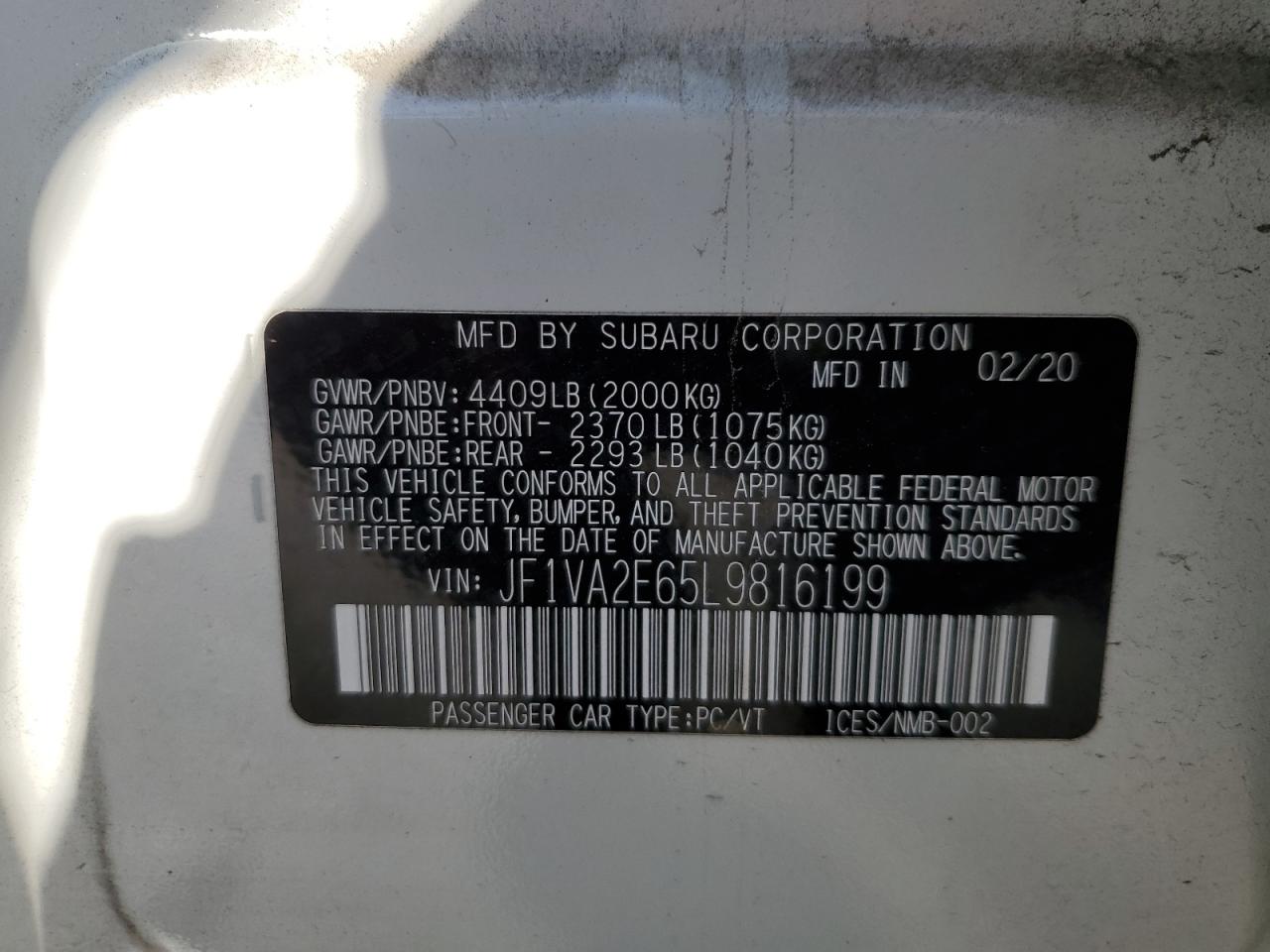 JF1VA2E65L9816199 2020 SUBARU WRX photo no. 12