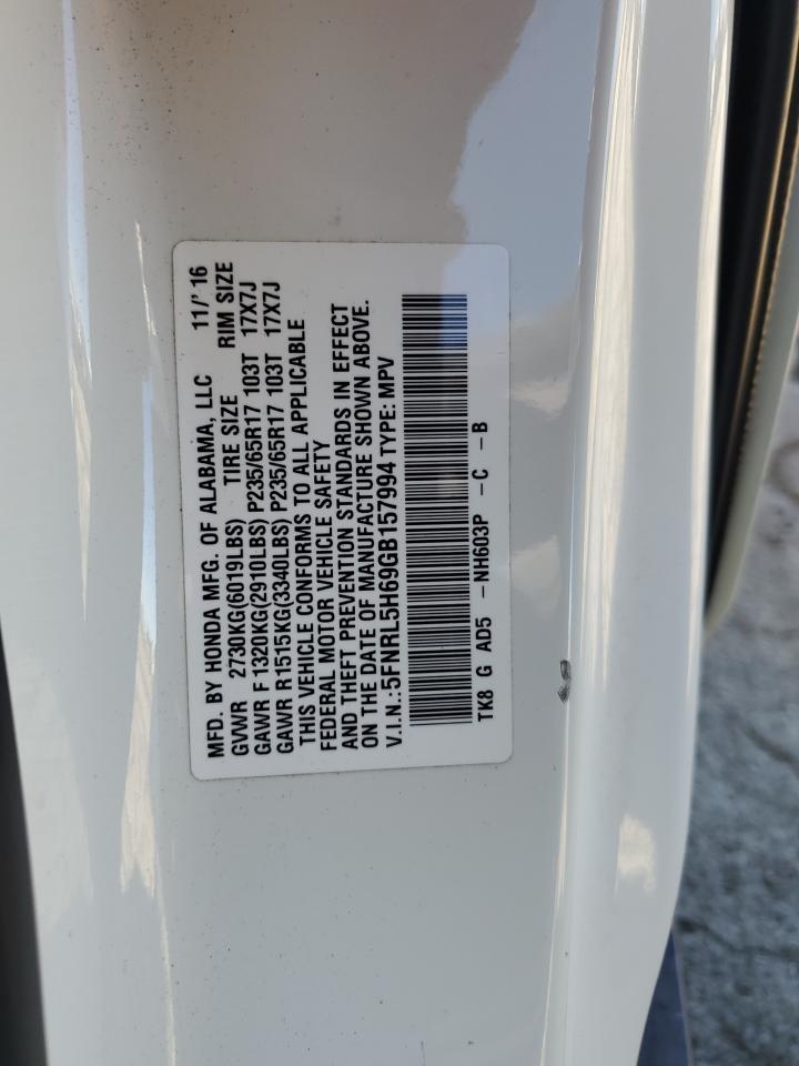 5FNRL5H69GB157994 2016 Honda Odyssey Exl