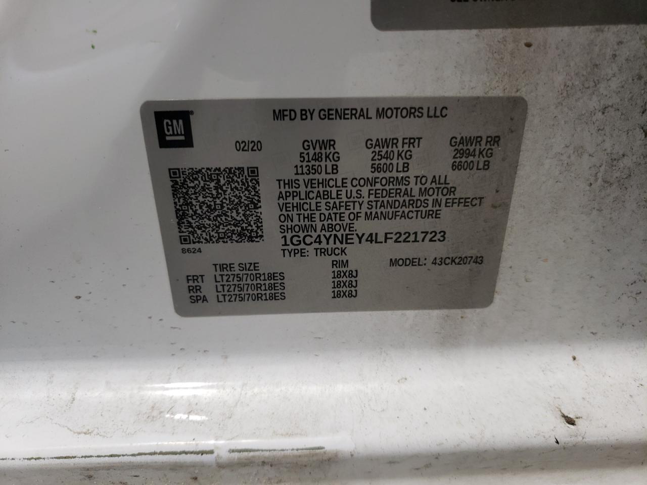 1GC4YNEY4LF221723 CHEVROLET ALL Models 2020