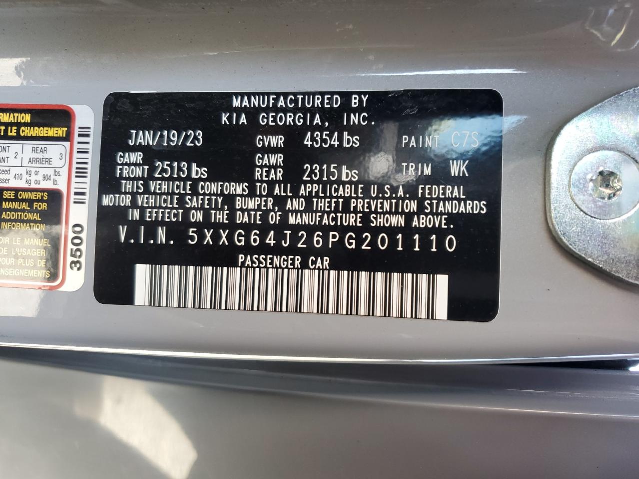 2023 Kia K5 Gt Line VIN: 5XXG64J26PG201110 Lot: 72204464