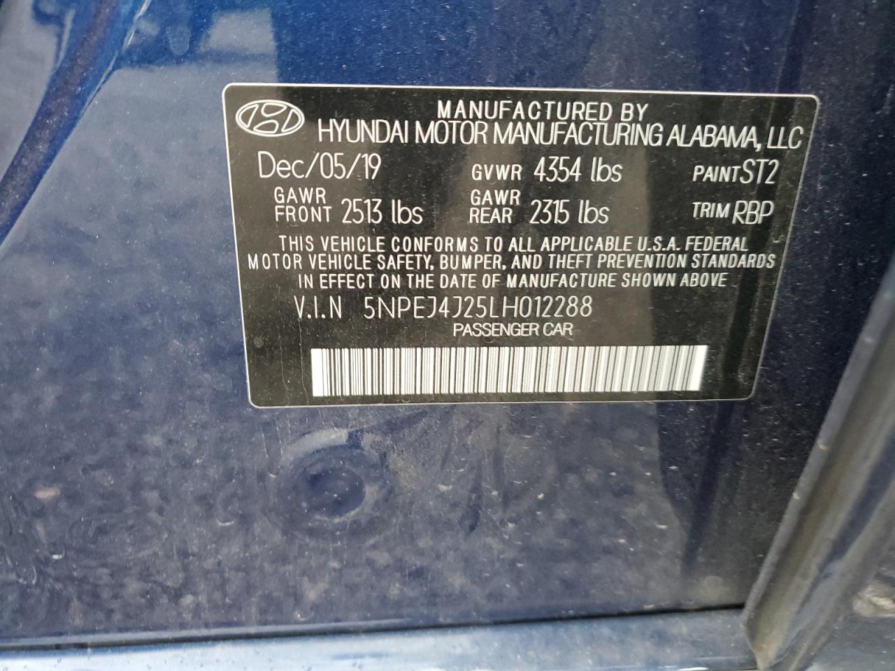 5NPEJ4J25LH012288 2020 Hyundai Sonata Sel Plus