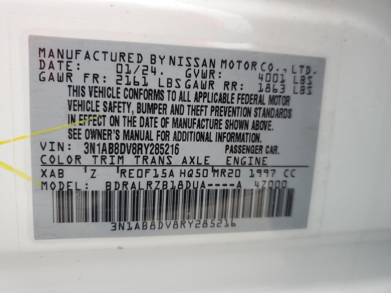 3N1AB8DV8RY285216 2024 Nissan Sentra Sr