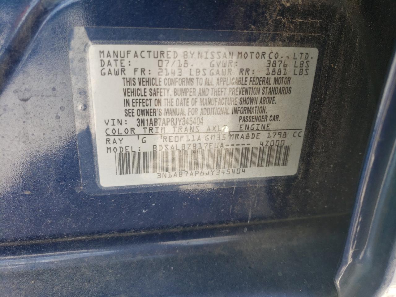 3N1AB7AP8JY345404 2018 Nissan Sentra S