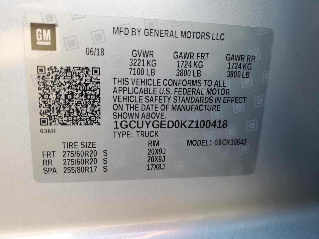 1GCUYGED0KZ100418 2019 Chevrolet Silverado K1500 Ltz