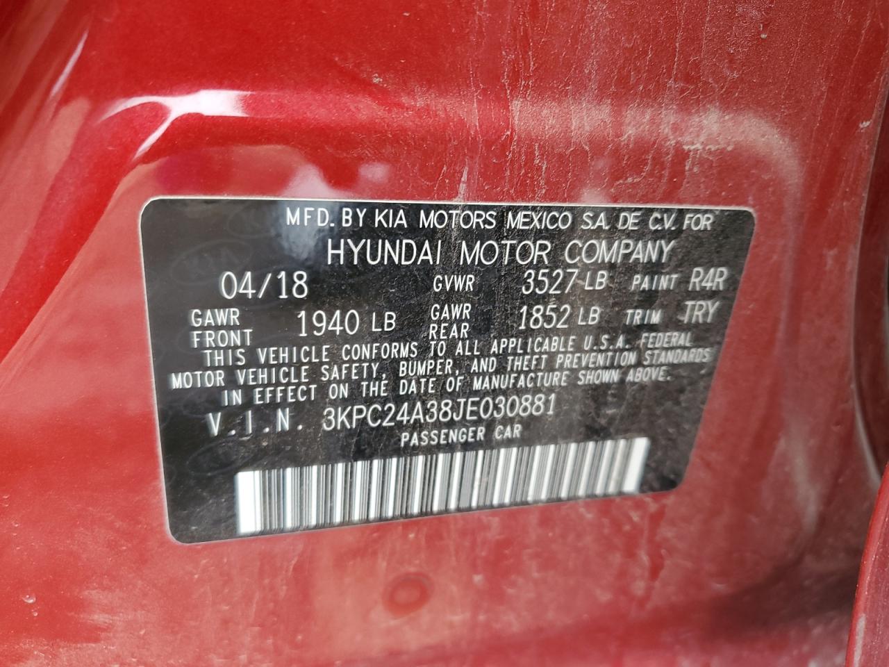 3KPC24A38JE030881 2018 Hyundai Accent Se