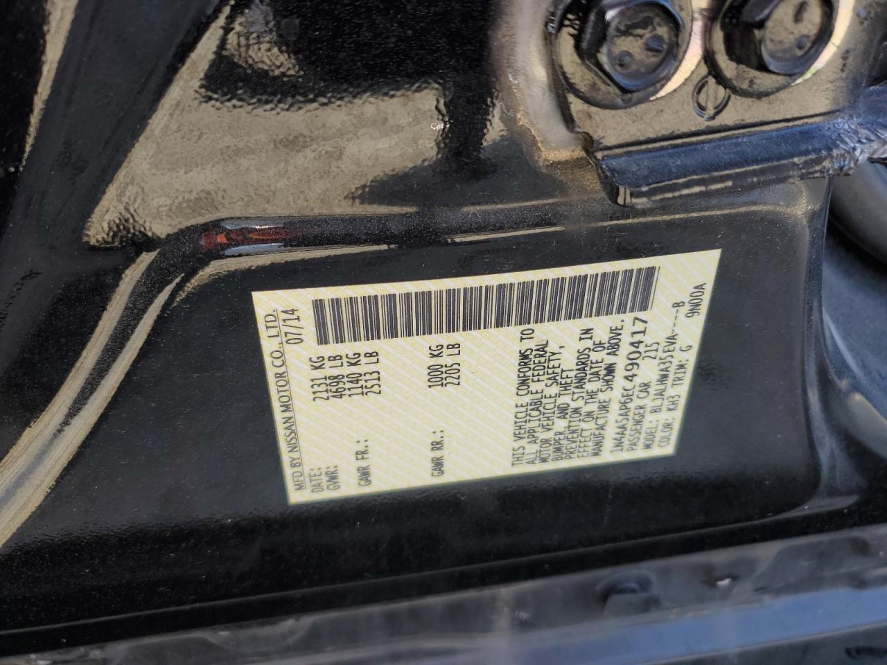 1N4AA5AP6EC490417 2014 Nissan Maxima S