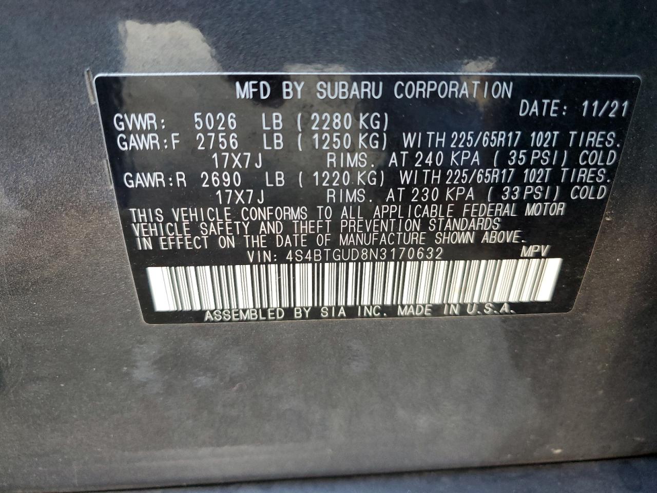 4S4BTGUD8N3170632 2022 Subaru Outback Wilderness