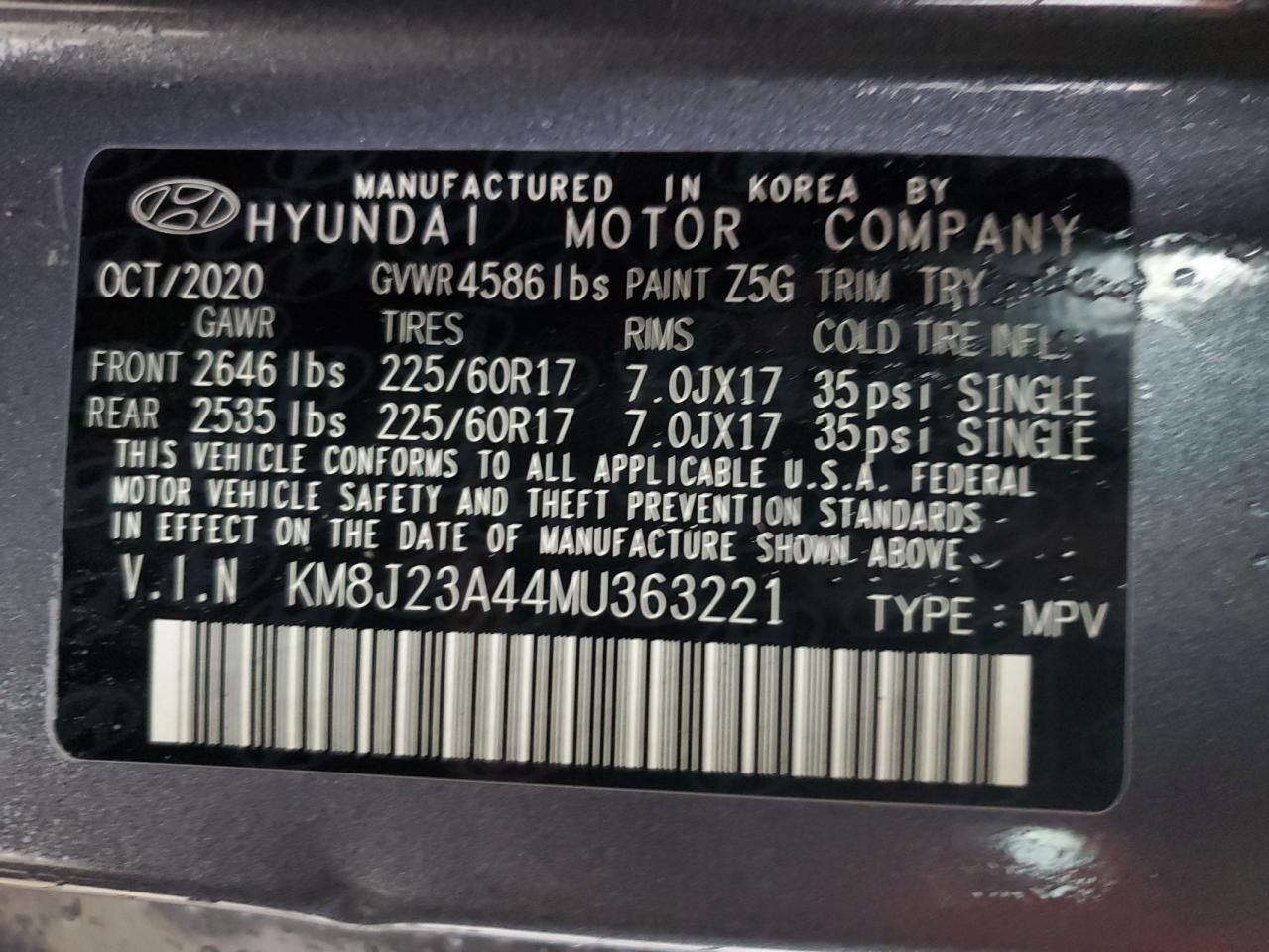 KM8J23A44MU363221 2021 Hyundai Tucson Se