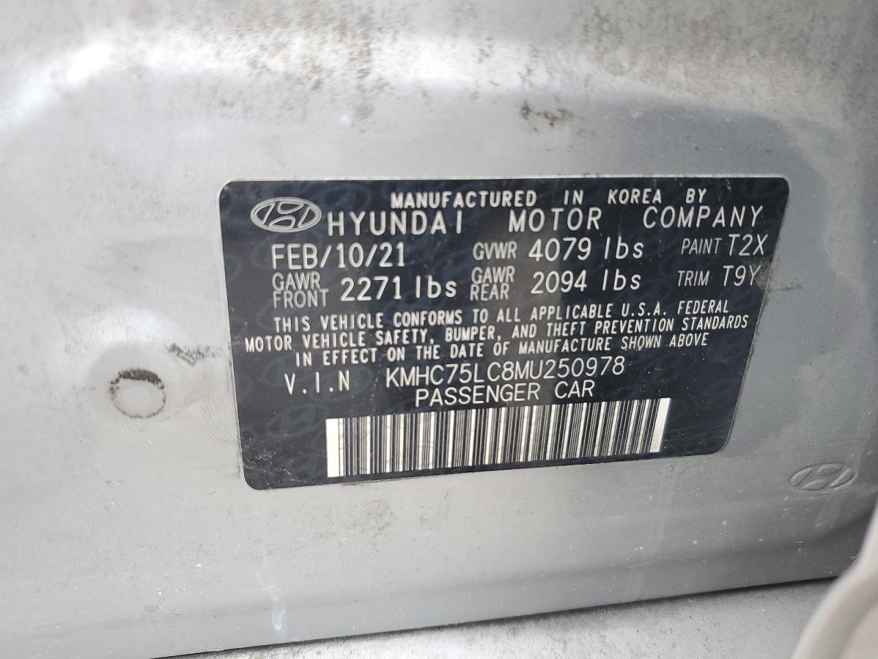 2021 Hyundai Ioniq Se VIN: KMHC75LC8MU250978 Lot: 69872514