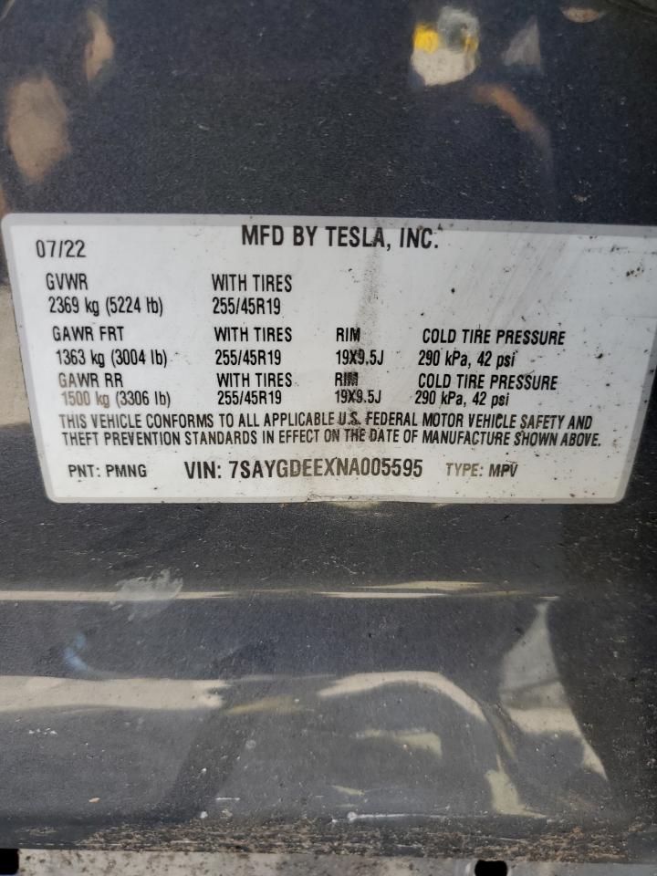 7SAYGDEEXNA005595 2022 Tesla Model Y