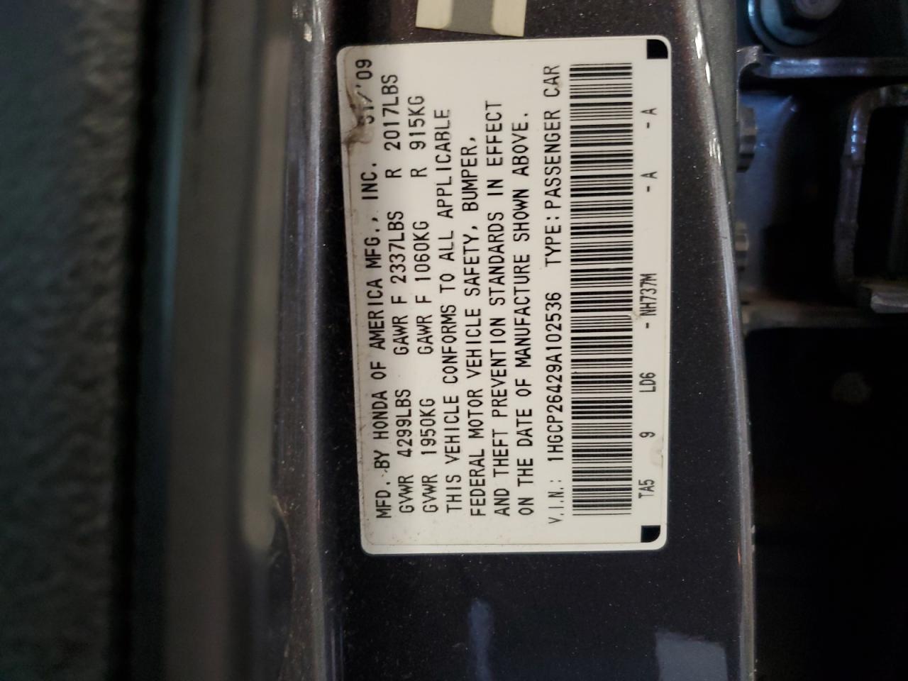 1HGCP26429A102536 2009 Honda Accord Lxp