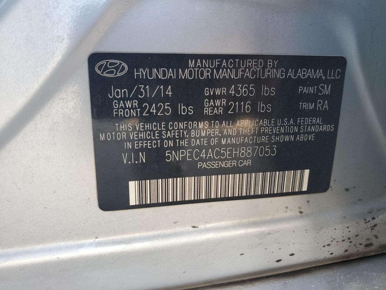 5NPEC4AC5EH887053 2014 Hyundai Sonata Se