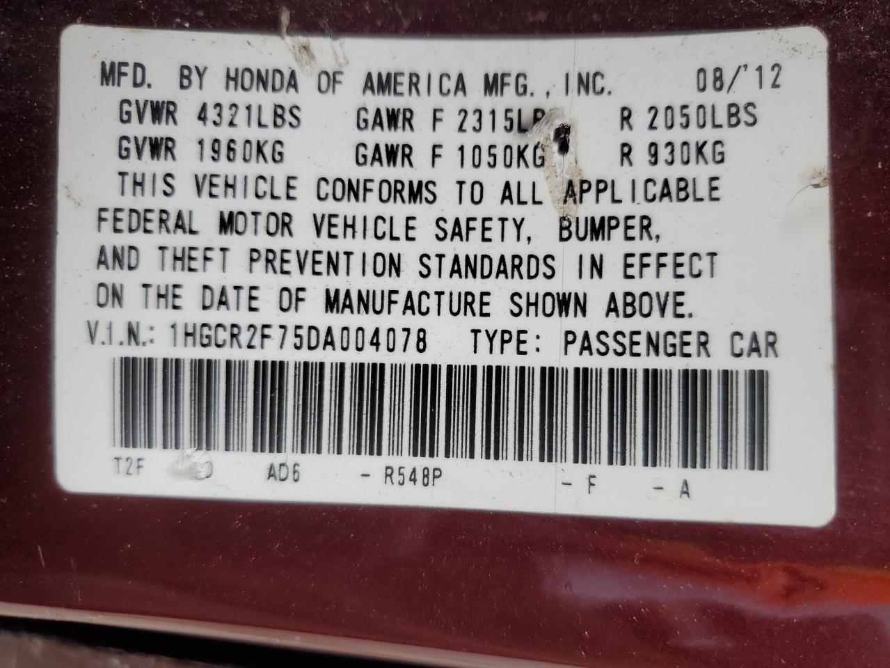 1HGCR2F75DA004078 2013 Honda Accord Ex