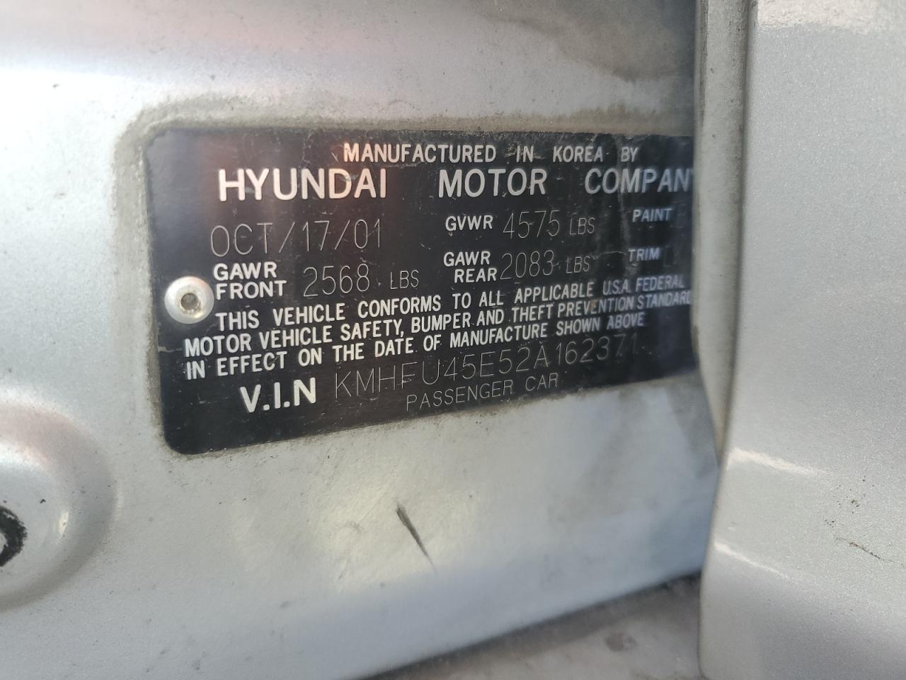 2002 Hyundai Xg 350 VIN: KMHFU45E52A162371 Lot: 73469904