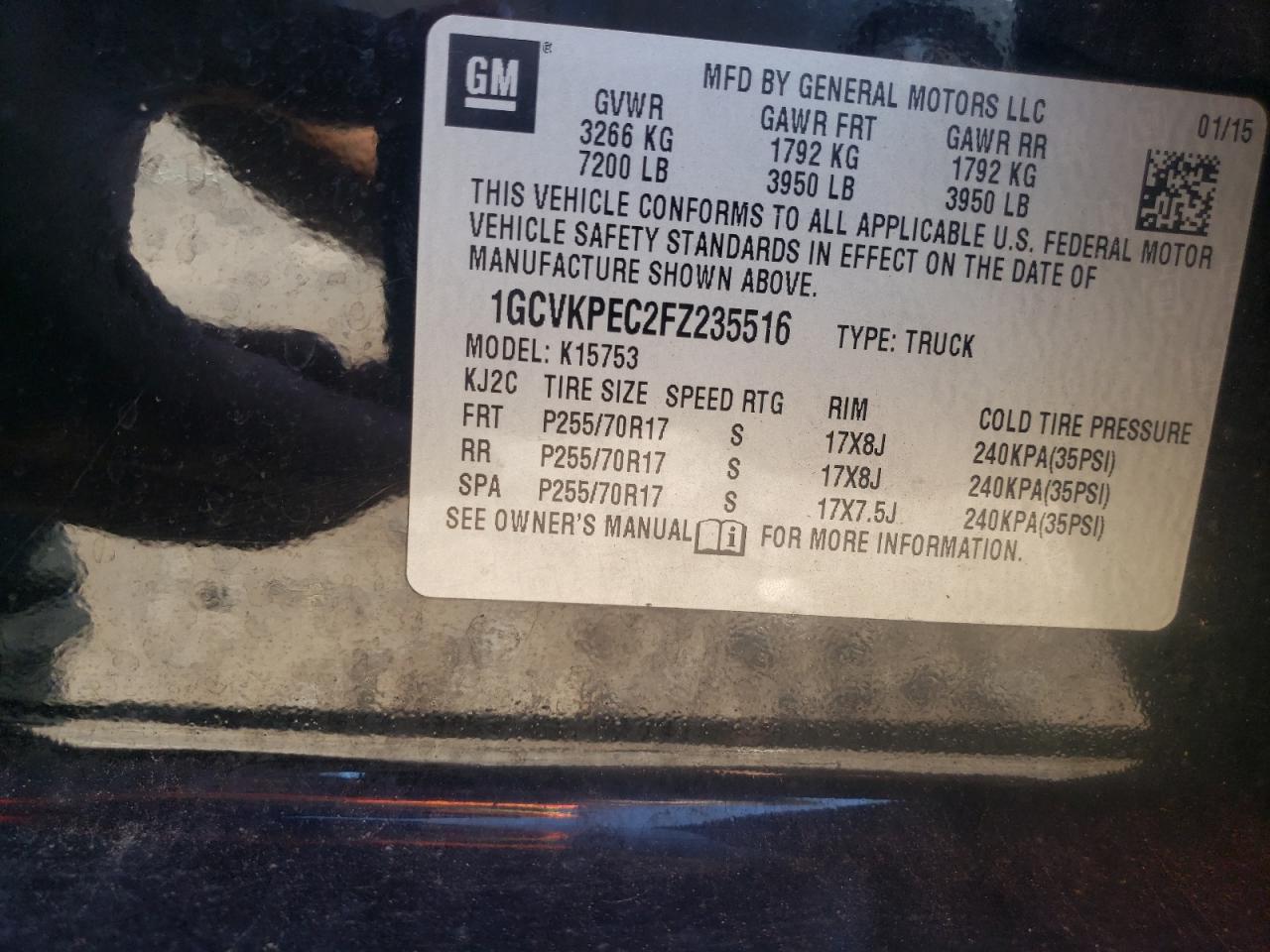 1GCVKPEC2FZ235516 2015 Chevrolet Silverado K1500