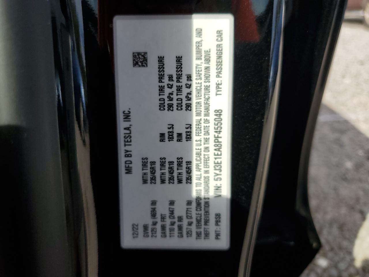 5YJ3E1EA8PF455048 2023 Tesla Model 3