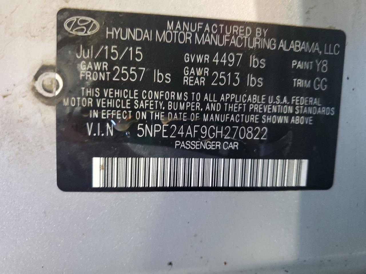 5NPE24AF9GH270822 2016 Hyundai Sonata Se