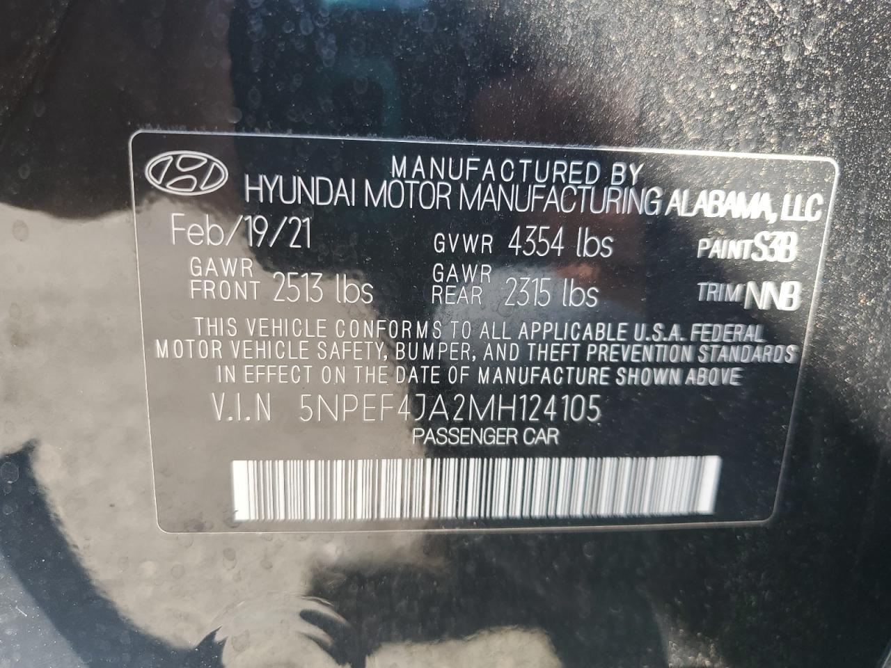 5NPEF4JA2MH124105 2021 Hyundai Sonata Sel