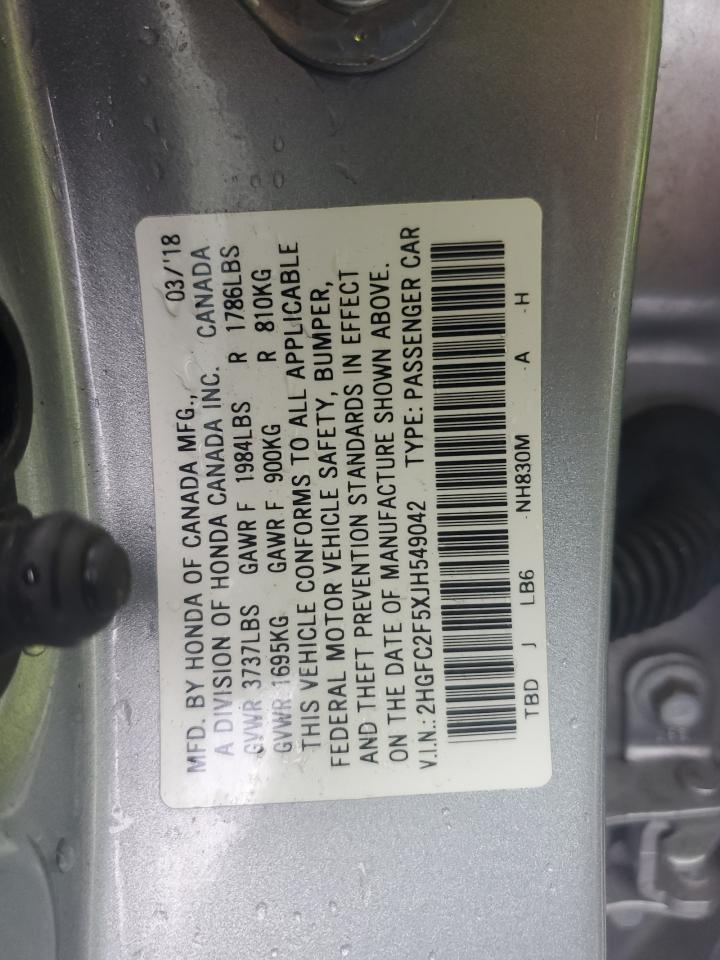 2HGFC2F5XJH549042 2018 Honda Civic Lx