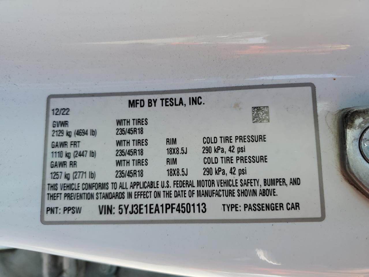 5YJ3E1EA1PF450113 2023 Tesla Model 3