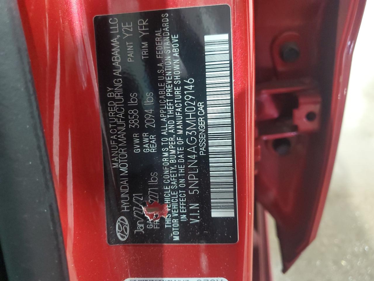 2021 Hyundai Elantra Sel VIN: 5NPLN4AG3MH029146 Lot: 72685434