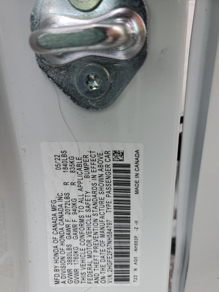 2HGFE2F57NH584797 2022 Honda Civic Sport 2HGFE2F57NH584797 2022 Honda Civic Sport