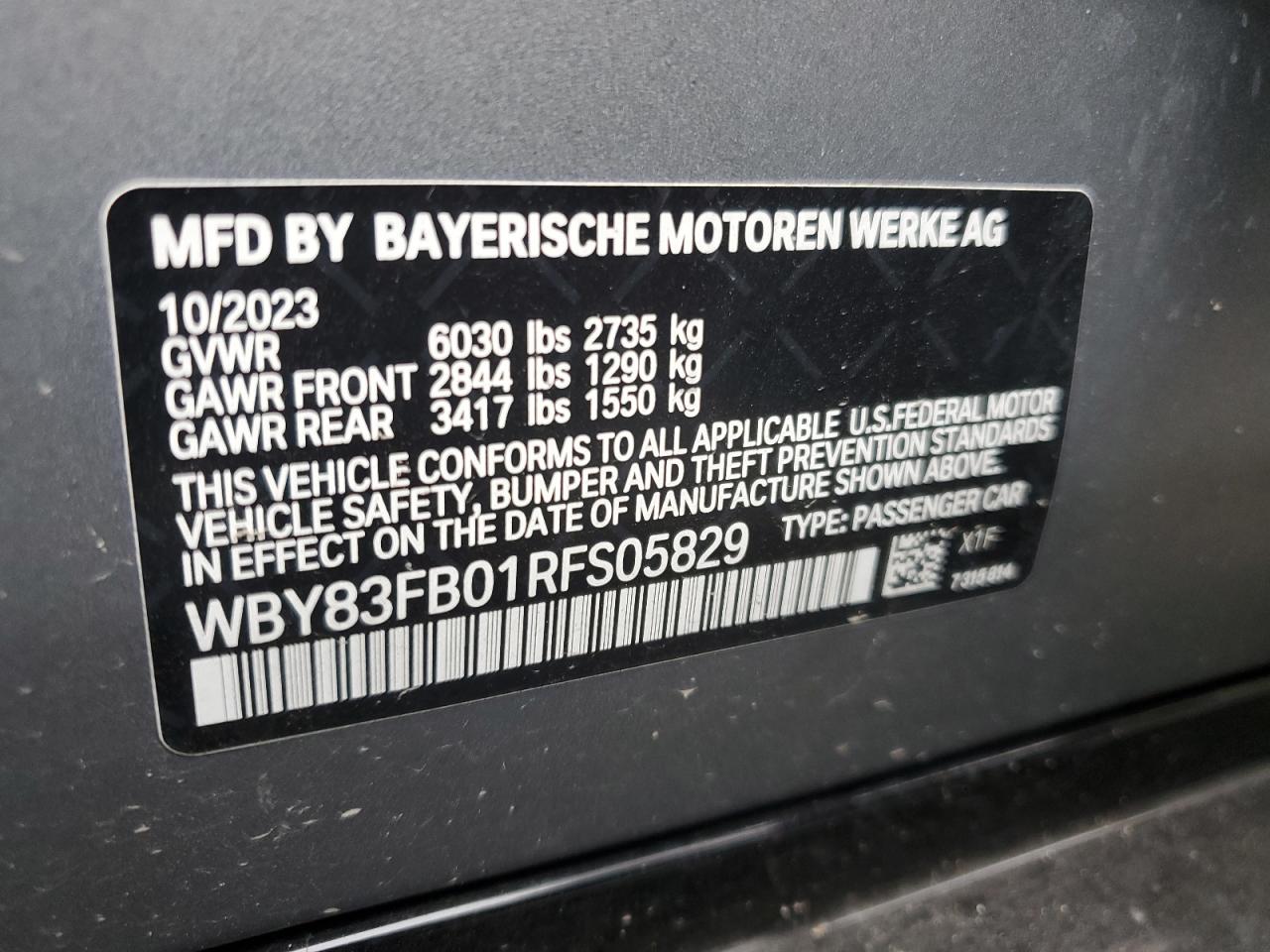 2024 BMW I4 xDrive 40 VIN: WBY83FB01RFS05829 Lot: 72589274