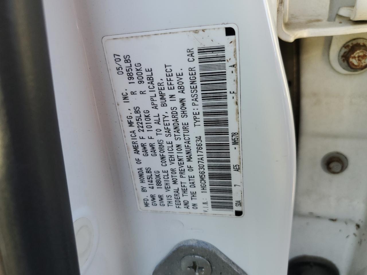 1HGCM56307A176634 2007 Honda Accord Se