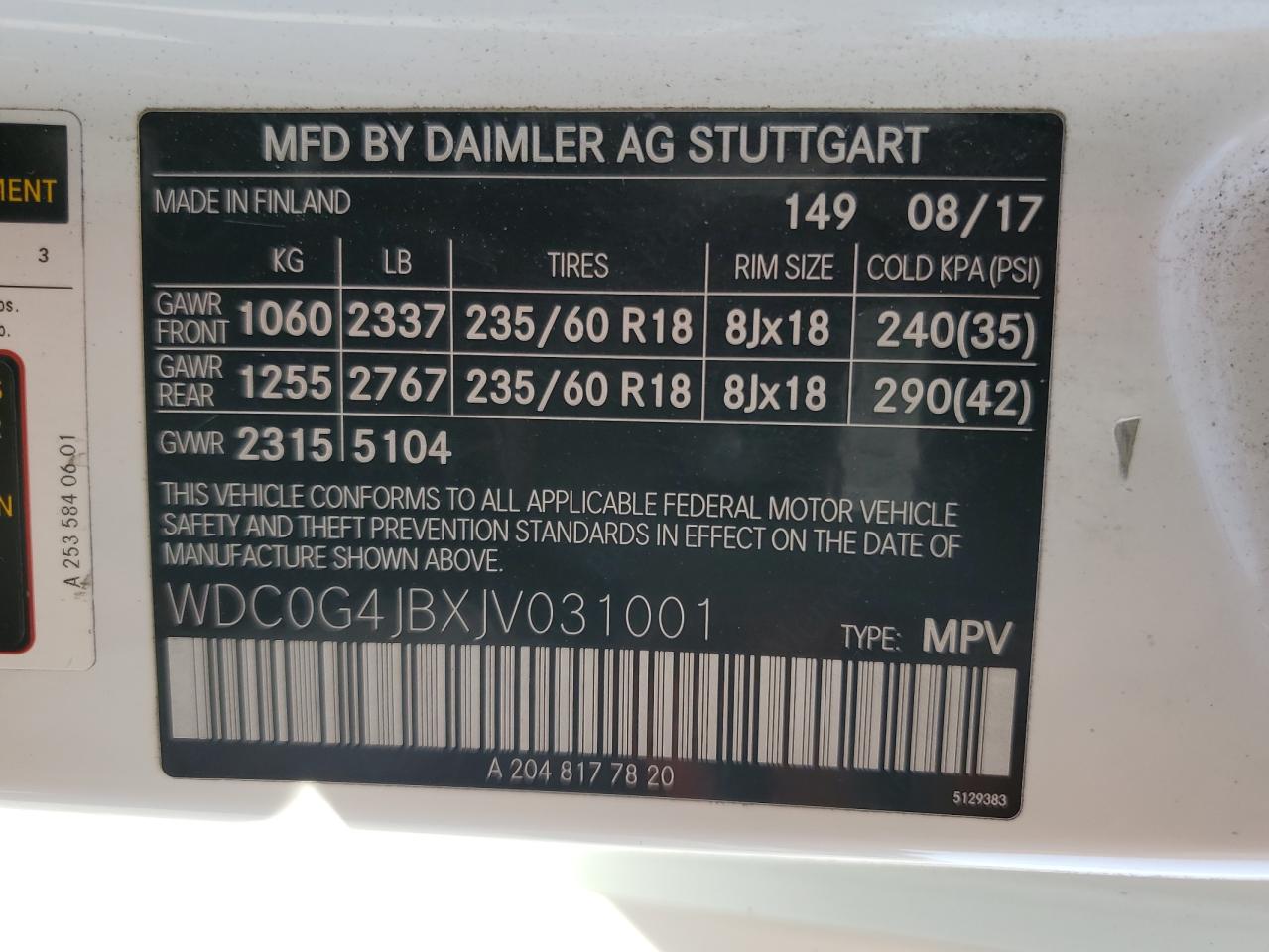 WDC0G4JBXJV031001 2018 Mercedes-Benz Glc 300