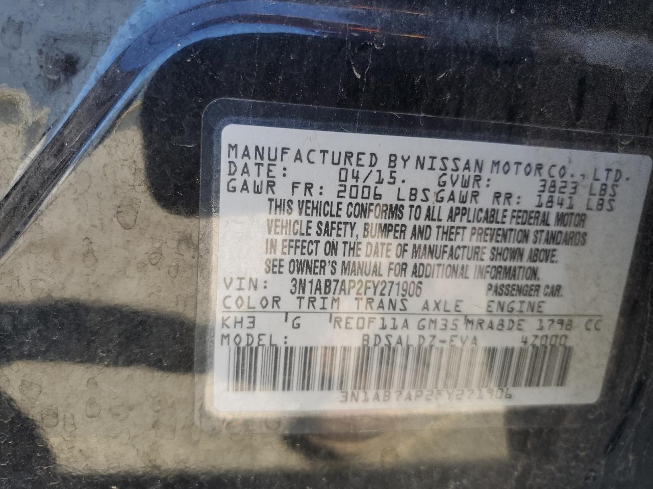 3N1AB7AP2FY271906 2015 Nissan Sentra S